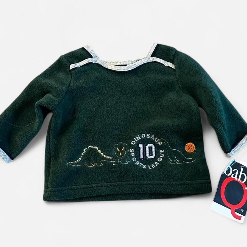 Vintage NWT Baby Q Dark Green Sports Dinosaur Sweater Size 3-6 Months